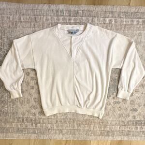 Trader Bay Men's 80s Velour Mixed Knit Henley Long Sleeve Pullover Vintage- L